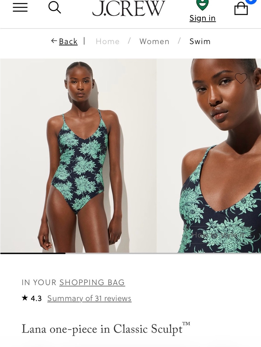 J. Crew One-Piece Swimsuit in Navy with Mint Floral